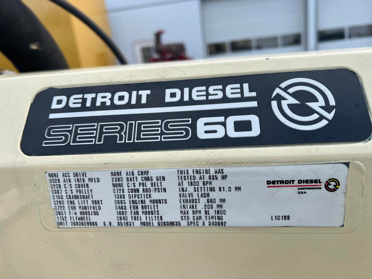 400 kW Kohler Generator, 14 Liter Series 60 Detroit Diesel Engine, Year 2000, 1186 Hours