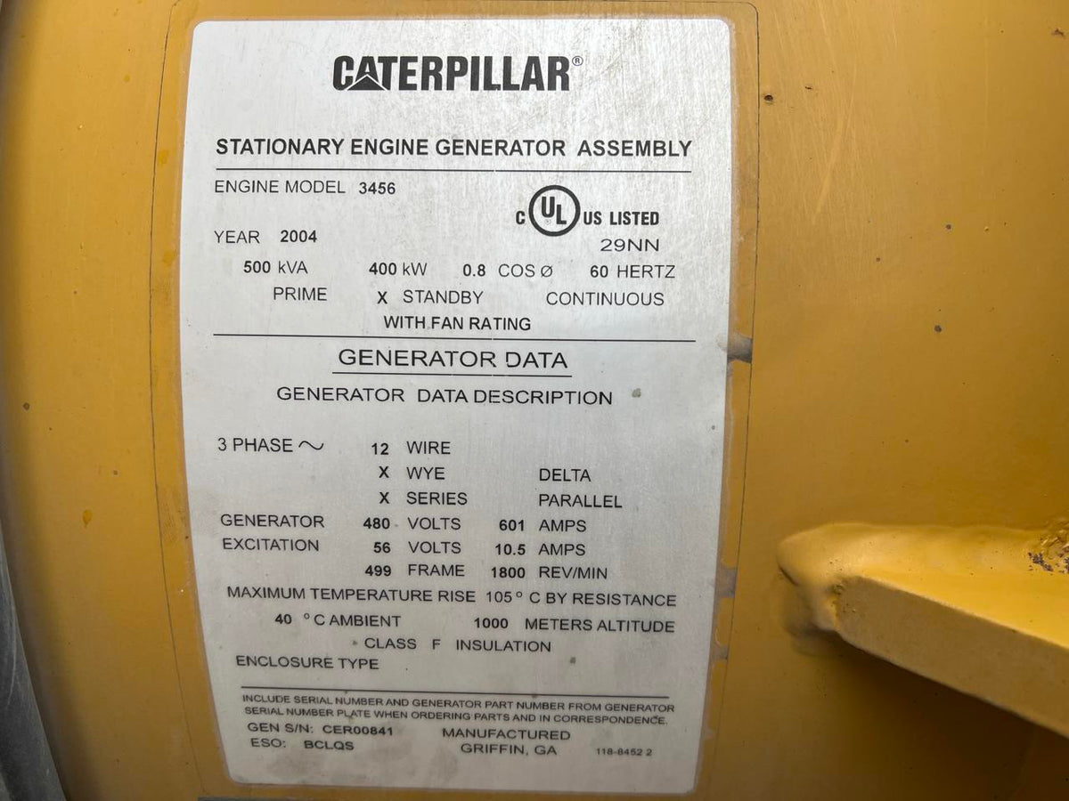 400 kW CAT 3456/C16 Engine GenSet, Year – 2004, Open Skid, 365 Hours