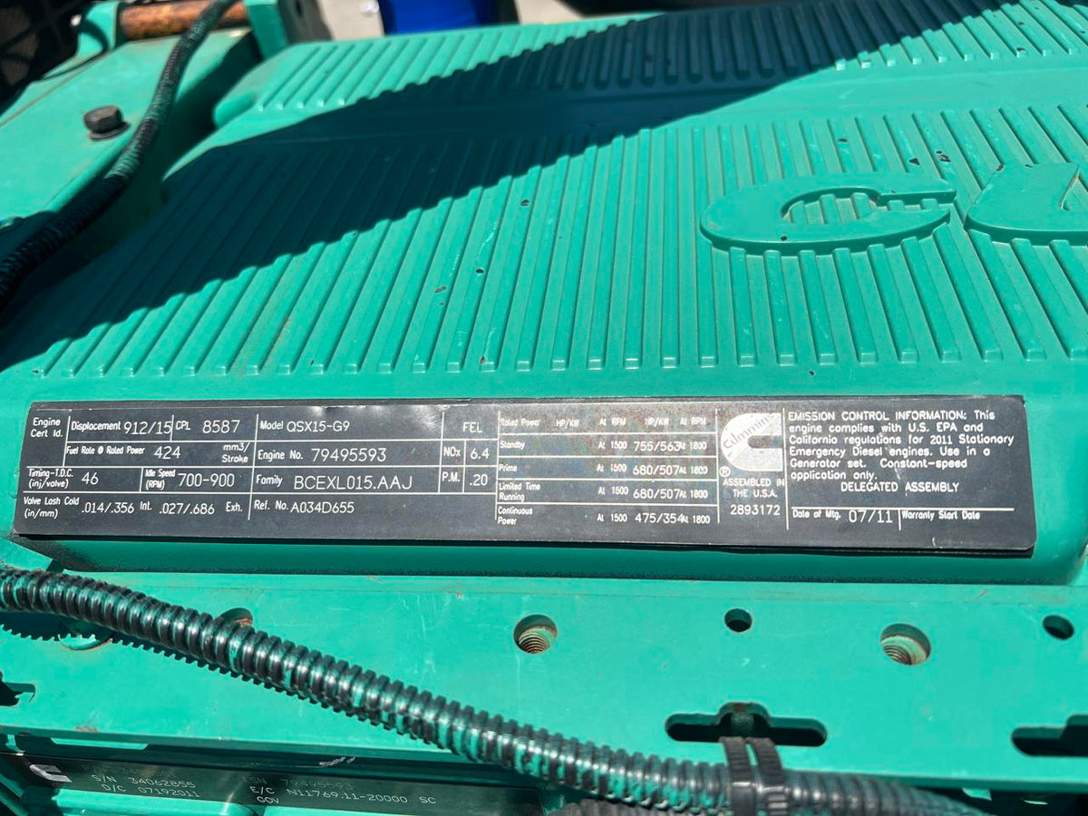 450 kW Cummins/Onan GenSet, QSX15 Liter Cummins Engine, Year – 2011, 241 Hours, US EPA Tier 3 Pre Emissions Engine