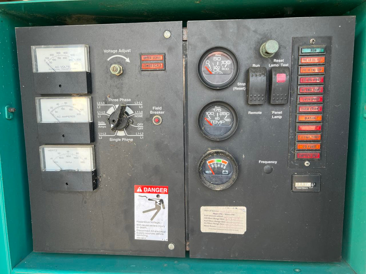 50 kW Cummins/Onan Generator, with Enclosure and Base Tank 3.9 Cummins Engine, Enclosed, Year – 1998, 1247 Hours