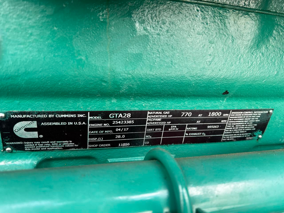500 kW Cummins/Onan GenSet, Year – 2017, Natural Gas, 114 Hours, Sound Attenuated Enclosure, Like New Condition