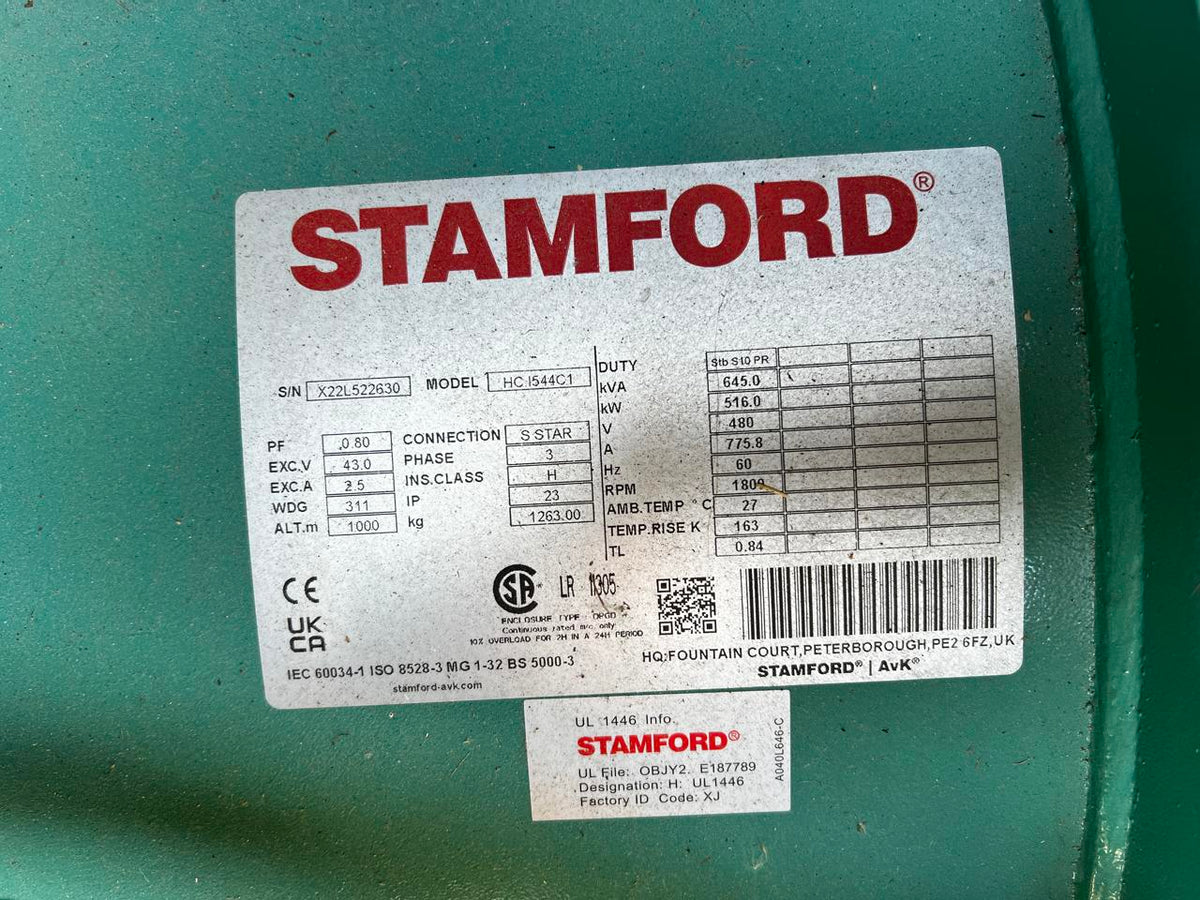 500 kW Unused Surplus Stamford, Volvo Penta Genset, Enclosed, Sound Attenuated with Base Fuel Tank, Year – 2022, US EPA Tier 2 Pre Emission Engine