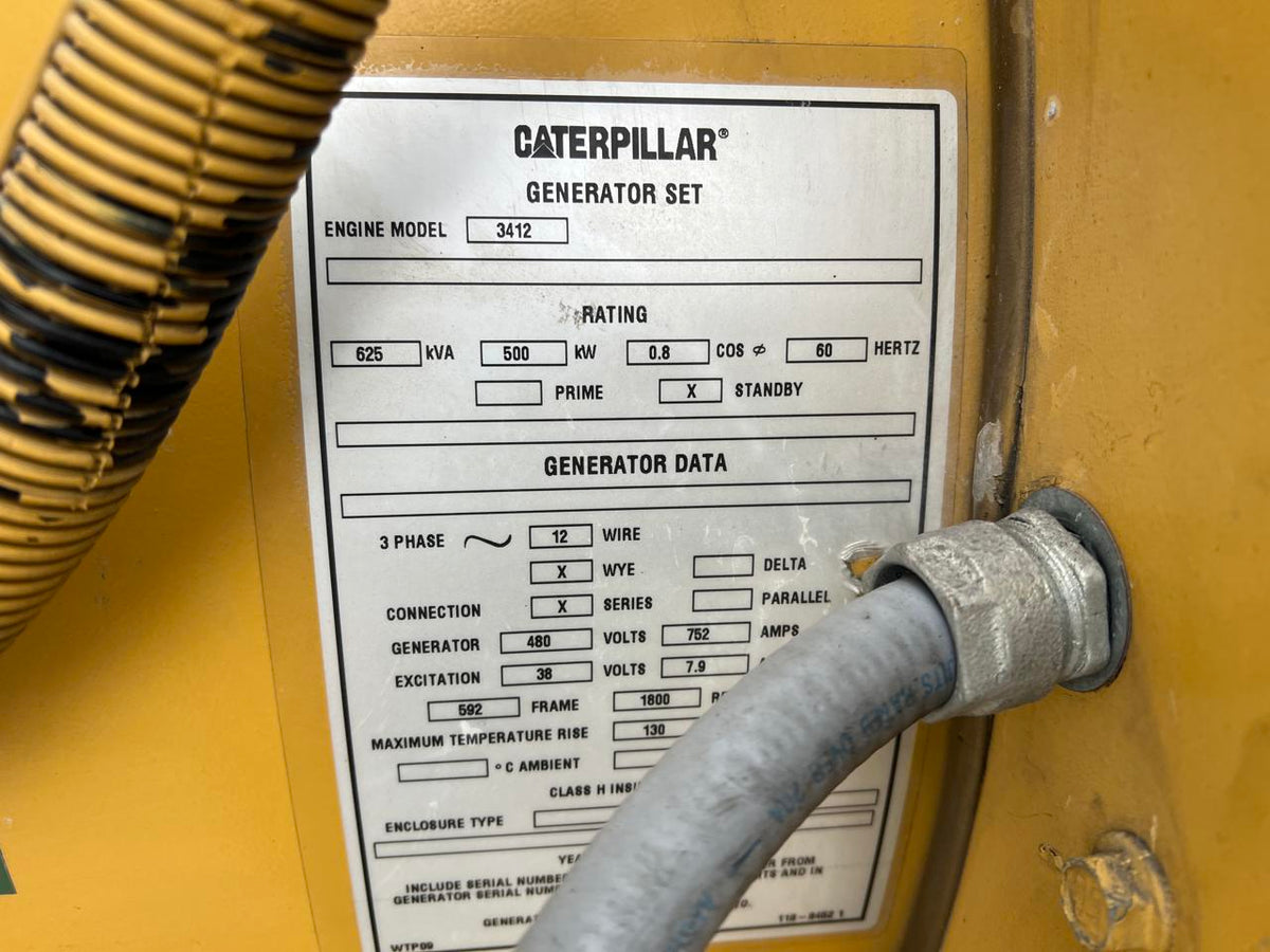500 kW CAT 3412 Gen Set, Year – 1997, Open Skid, No Breaker or Controller