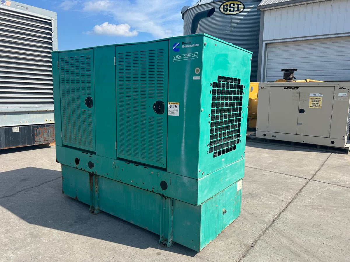 60 kW Cummins/Onan GenSet, with Enclosure and Base Fuel Tank, 3.9 Liter Cummins Diesel Engine, Year – 2002, 725 Hours