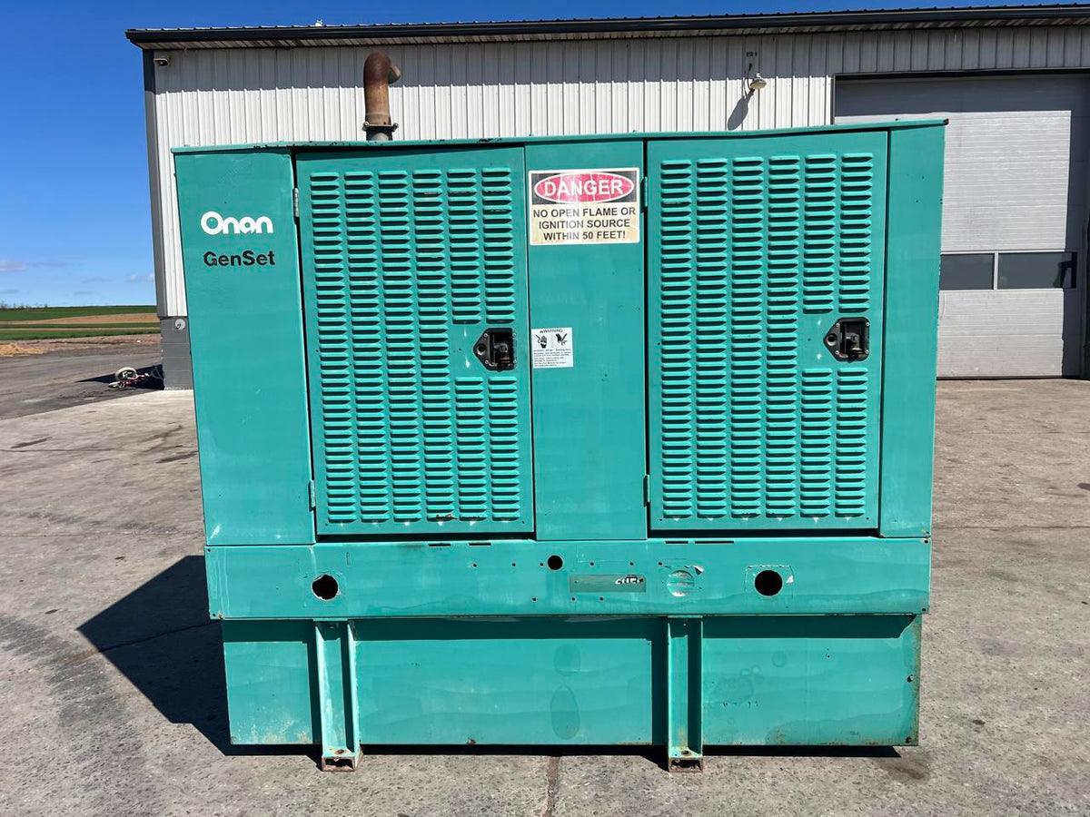 60 kW Cummins/Onan GenSet with Enclosure and Base Fuel Tank 3.9 Liter Cummins Engine, Year – 2000, 466 Hours