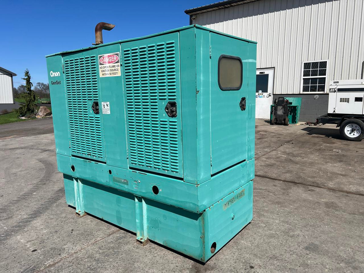 60 kW Cummins/Onan GenSet with Enclosure and Base Fuel Tank 3.9 Liter Cummins Engine, Year – 2000, 466 Hours