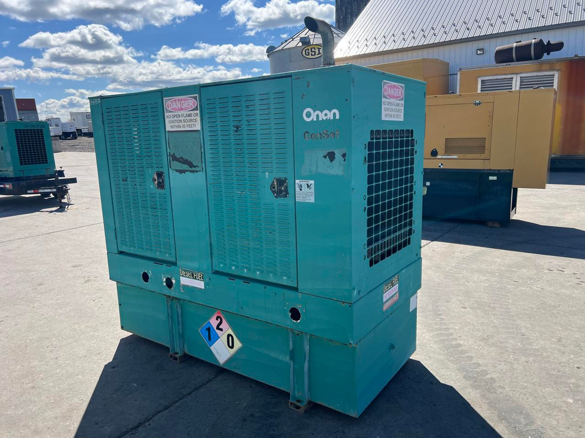 60 kW Cummins/Onan GenSet with Enclosure and Base Fuel Tank 3.9 Liter Cummins Engine, Year – 2000, 466 Hours