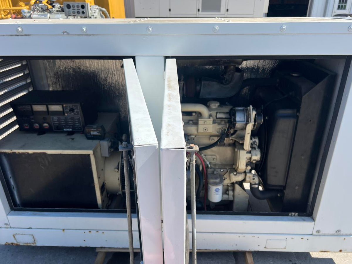 60 kW Kohler Generator, with Enclosure 4.5 Liter Mechancial John Deere Engine, Year – 2003, 2624 Hours