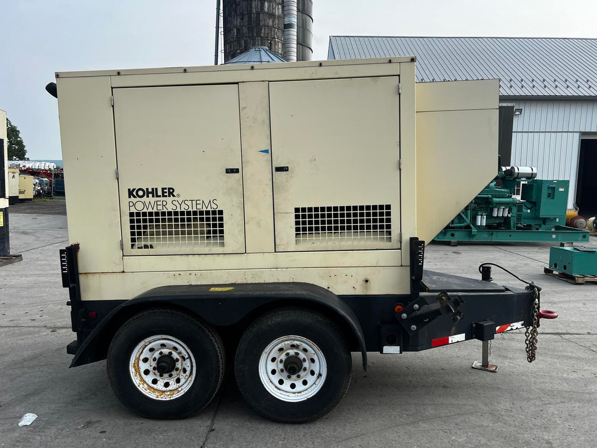 60 kW Kohler Portable Rental Grade Generator, with Sound Attenuated Enclosure and Base Fuel Tank 4.5 Liter John Deere Engine, Year – 2004, 6373 Hours