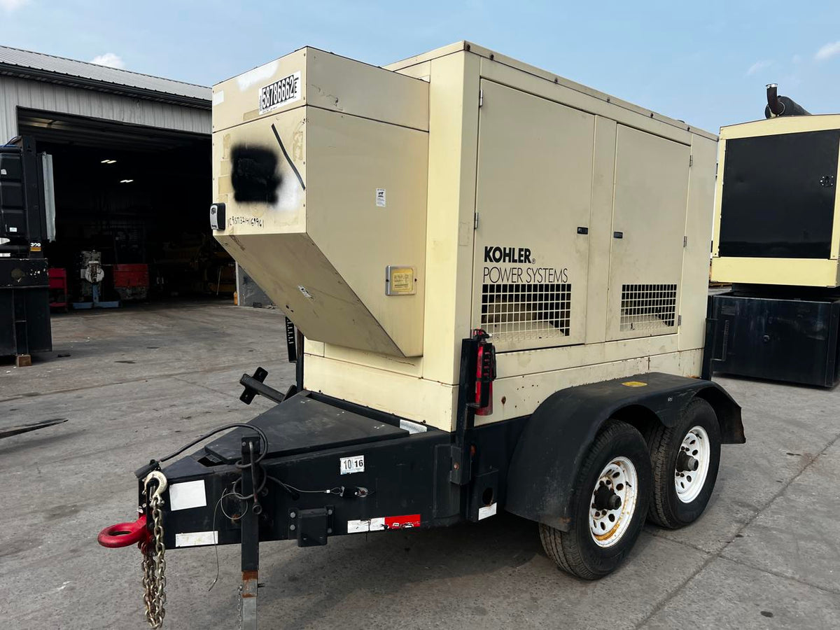 60 kW Kohler Portable Rental Grade Generator, with Sound Attenuated Enclosure and Base Fuel Tank 4.5 Liter John Deere Engine, Year – 2004, 6373 Hours