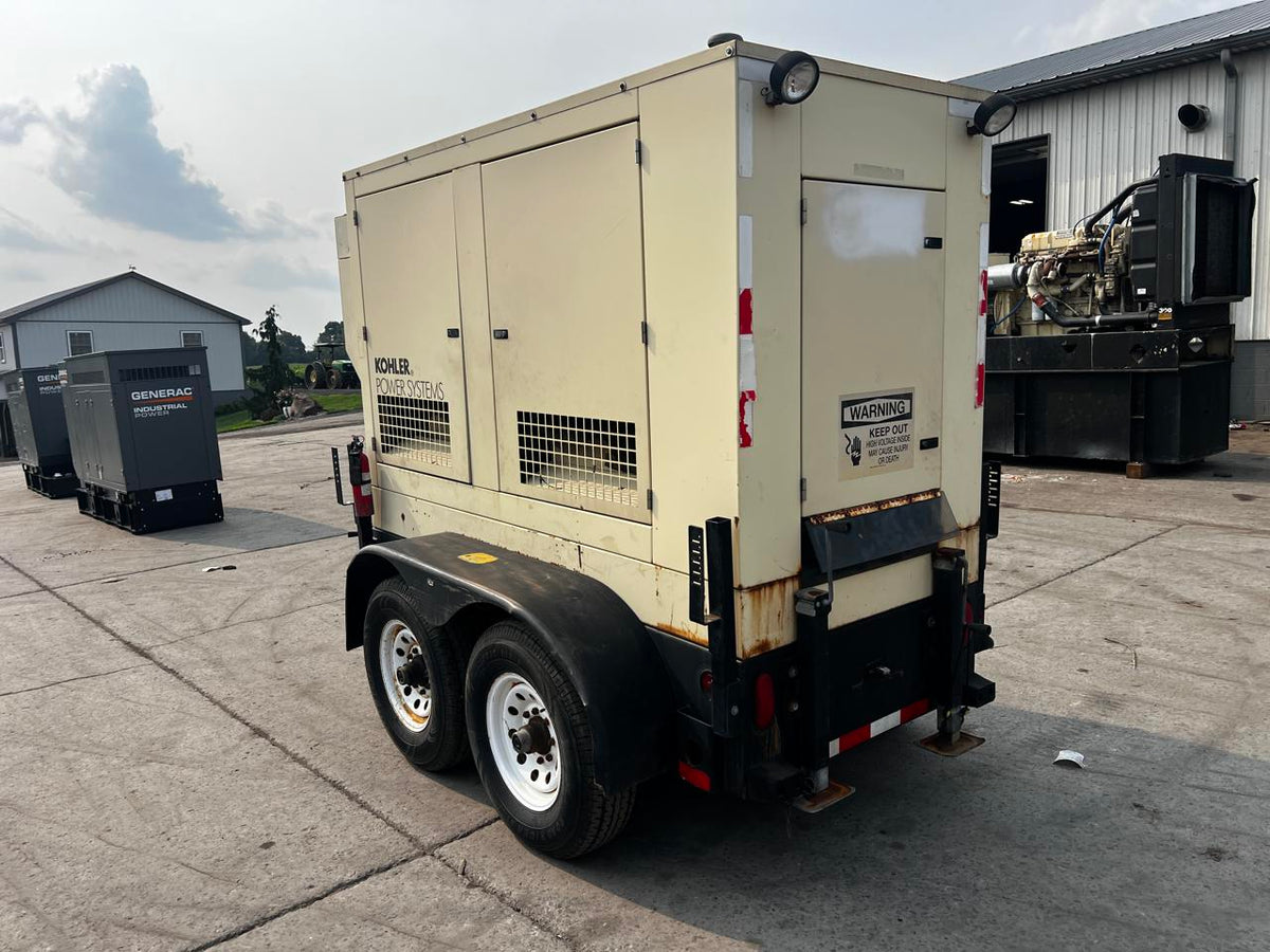 60 kW Kohler Portable Rental Grade Generator, with Sound Attenuated Enclosure and Base Fuel Tank 4.5 Liter John Deere Engine, Year – 2004, 6373 Hours