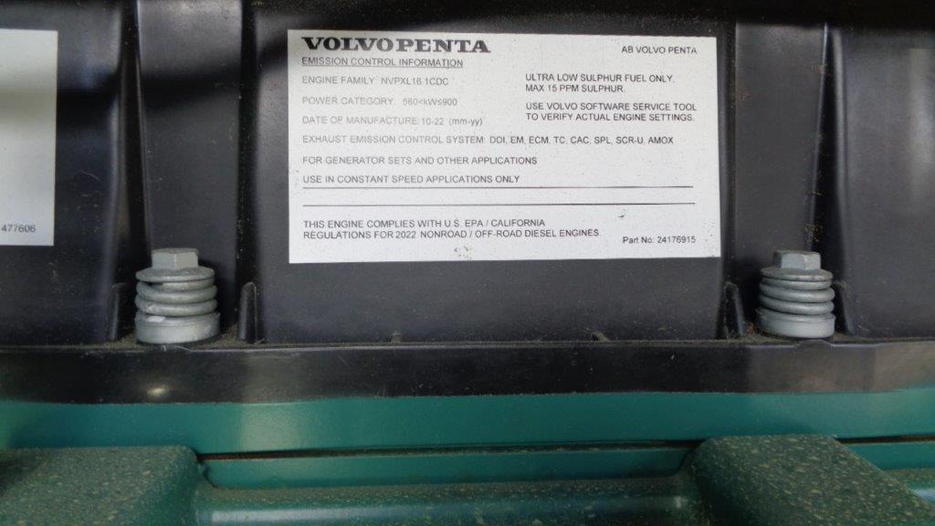 600 kW Gillette Portable Rental Grade Generator, Volvo Tier 4 Engine, Enclosed, Sound Attenuated on Board Fuel Tank