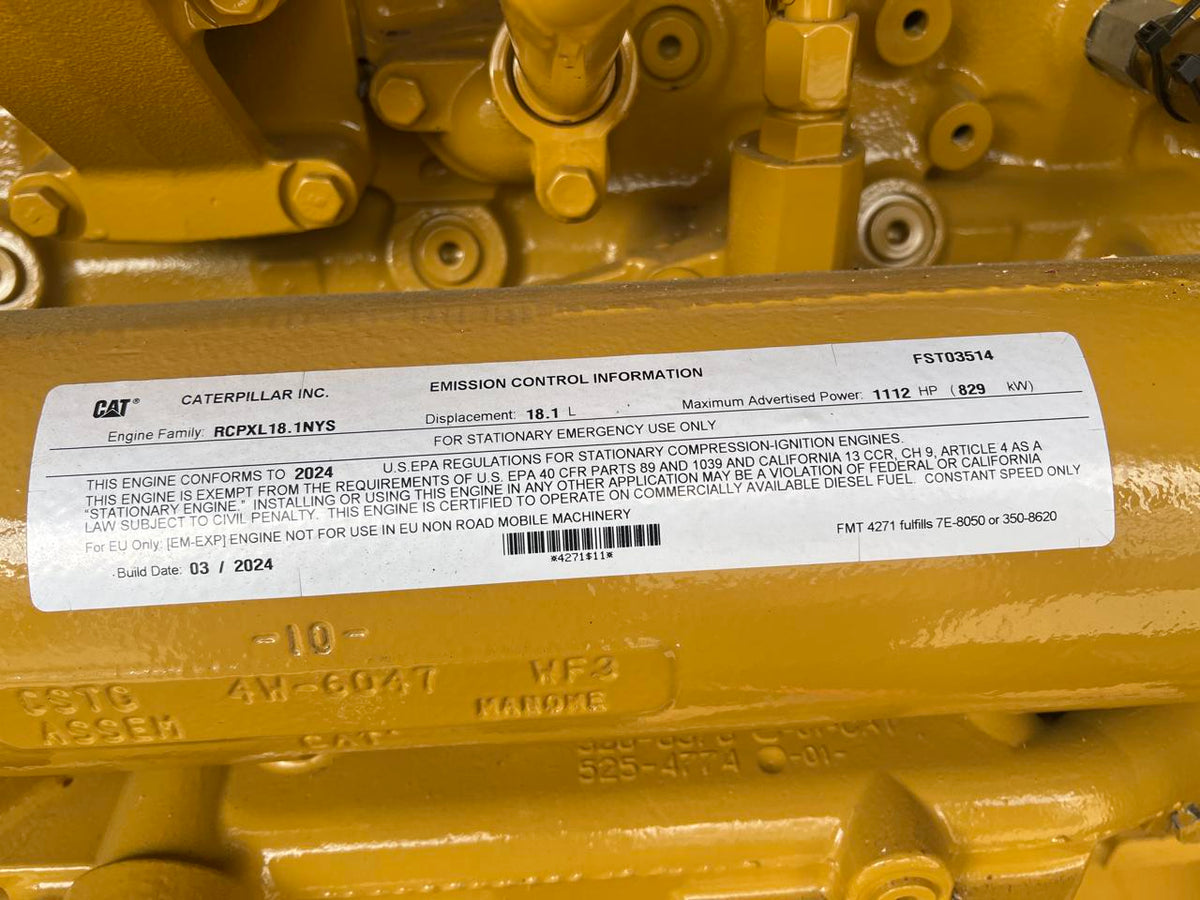 600 kW C 18 New Caterpillar Gen Set, Sound Attenuated with Enclosure and Base Fuel Tank, Year – 2024, Full CAT Warranty