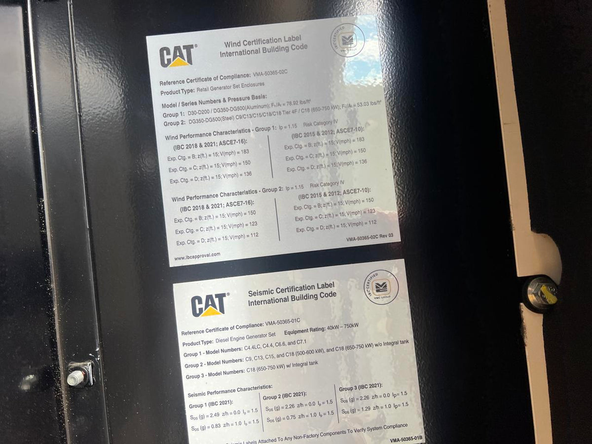 600 kW C 18 New Caterpillar Gen Set, Sound Attenuated with Enclosure and Base Fuel Tank, Year – 2024, Full CAT Warranty