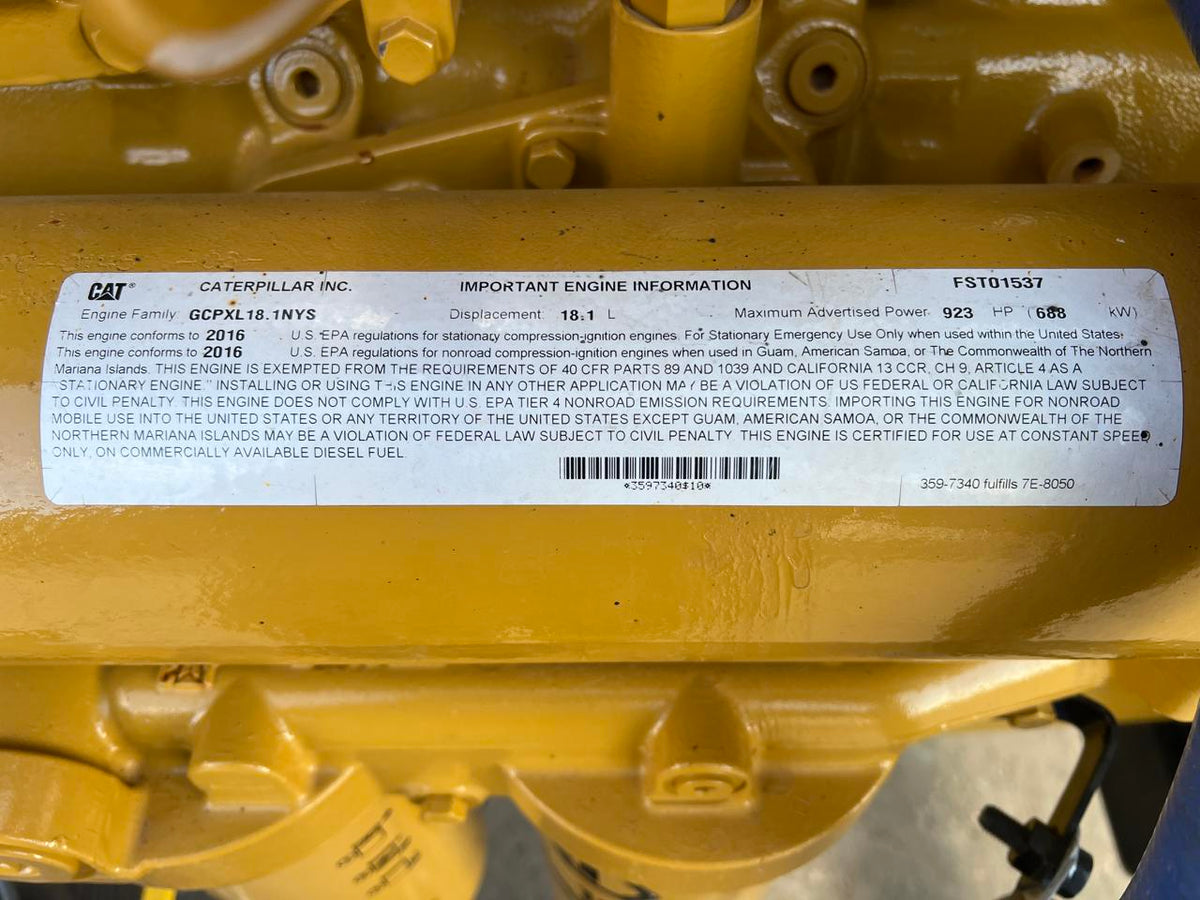 600 kW C18 CAT Gen Set, Open Skid, Year – 2016, 167 Hours, US EPA Tier 2 Pre Emission Engine