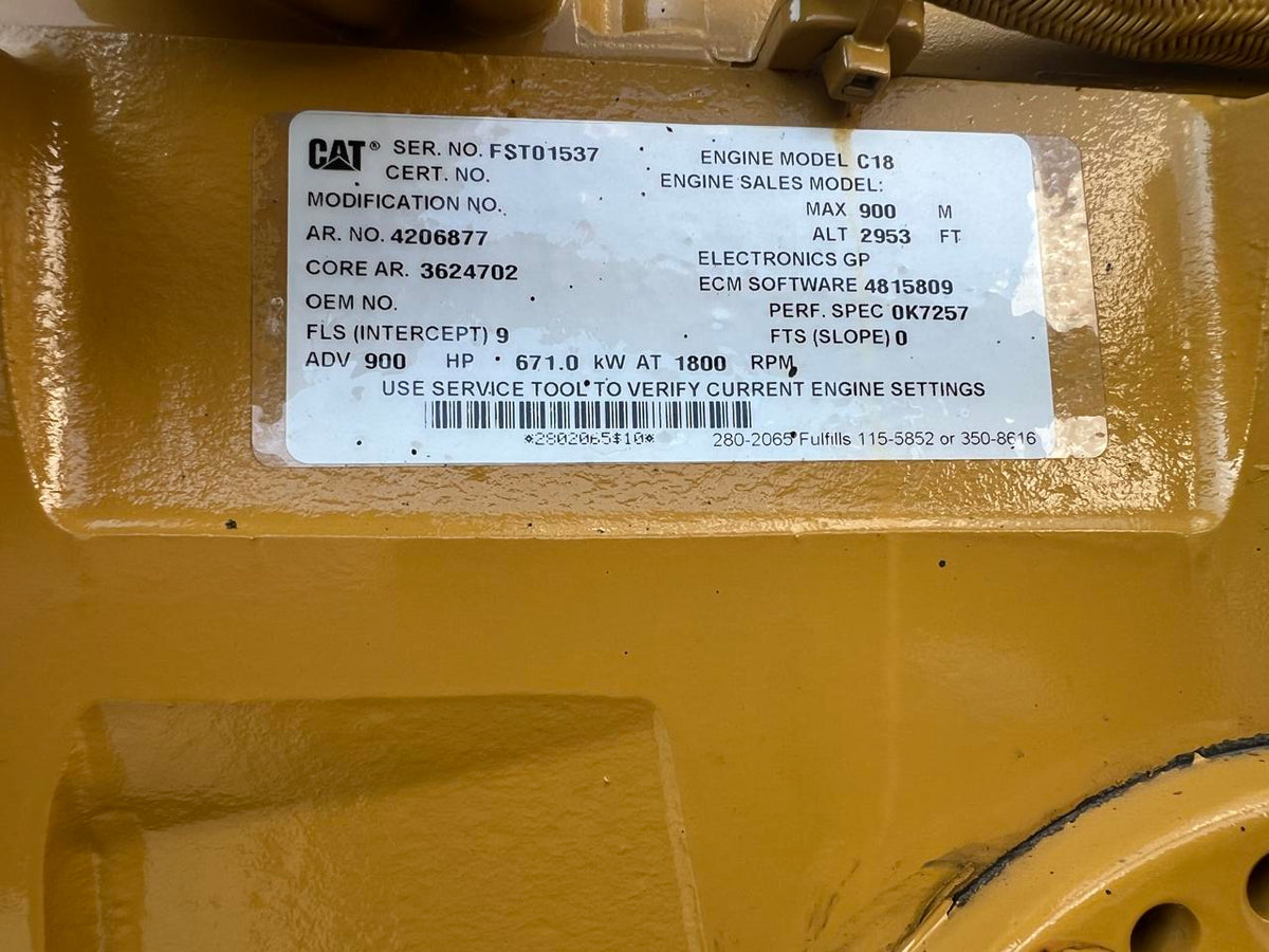 600 kW C18 CAT Gen Set, Open Skid, Year – 2016, 167 Hours, US EPA Tier 2 Pre Emission Engine