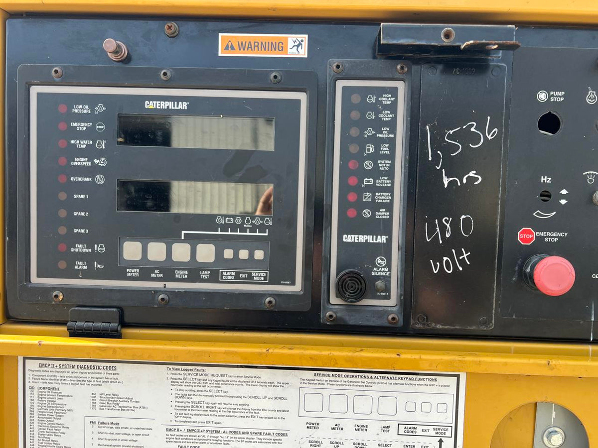 600 kW CAT GenSet, Openskid, 3412 Diesel Engiine, Year – 2005, 1536 Hours