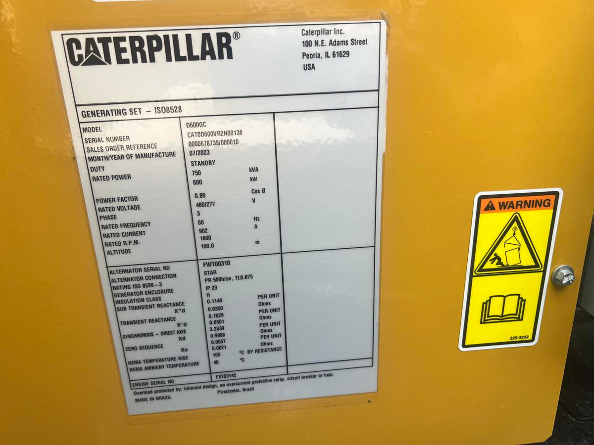 600 kW CAT New Surplus Gen Set with Sound Attenuated Enclosure Year 2023 DSLP1266