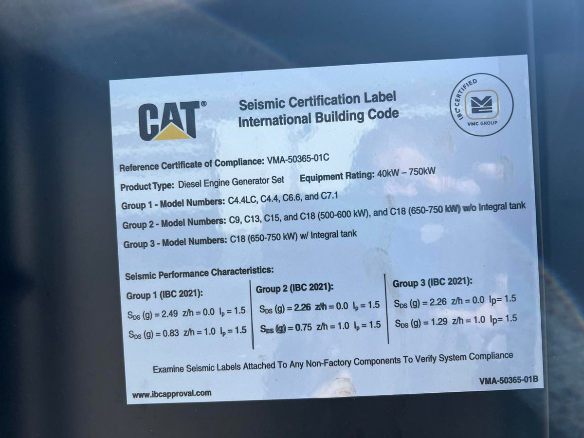 750 kW C18 CAT GenSet, with new factory warranty, Year – 2023, Open Skid