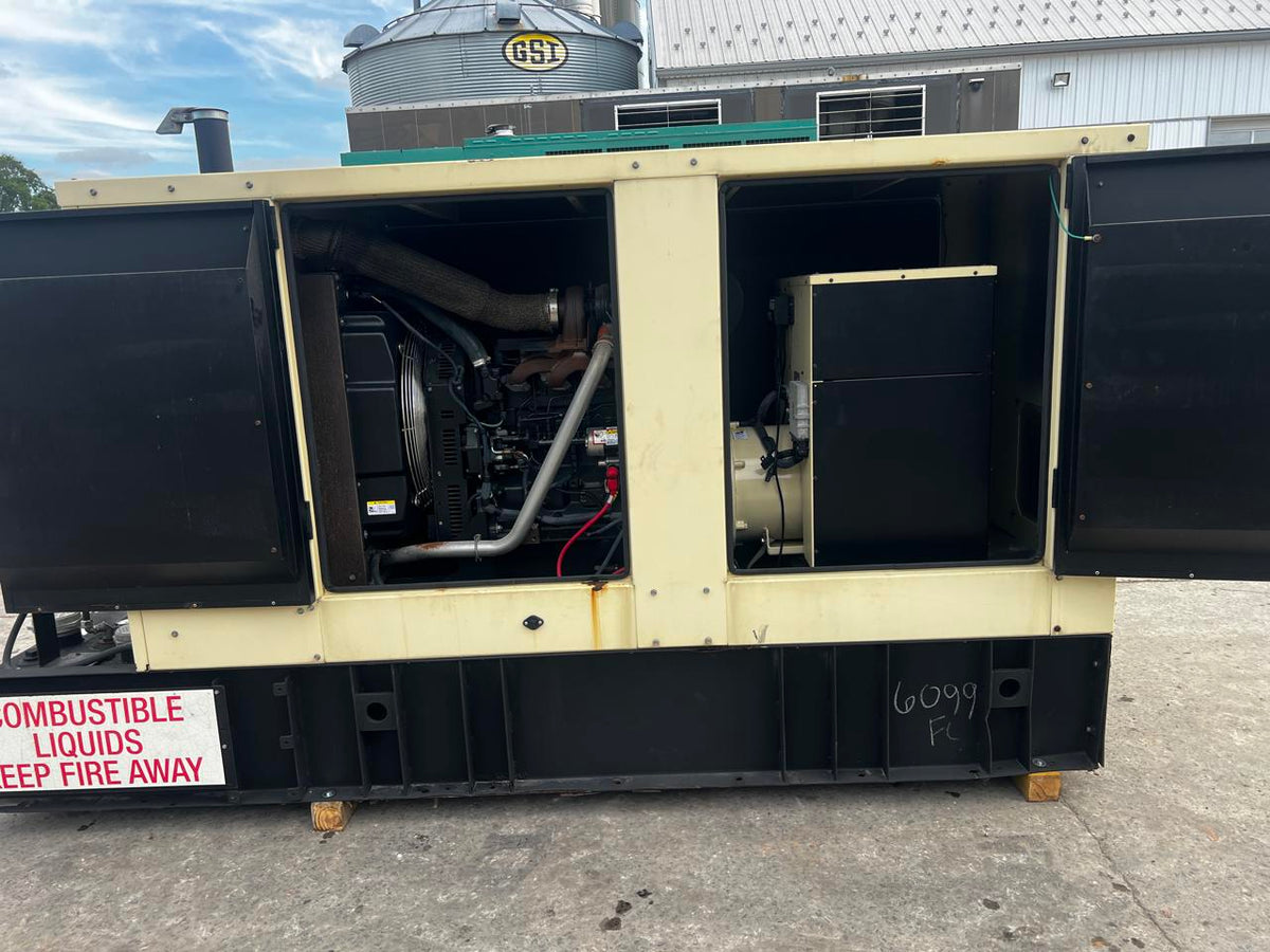 80 kW Kohler Generator, with Sound Attenuated Enclosure and Base Fuel Tank 4.5 Liter John Deere Engine, Year - 2011, 387 Hours - DSLP1413