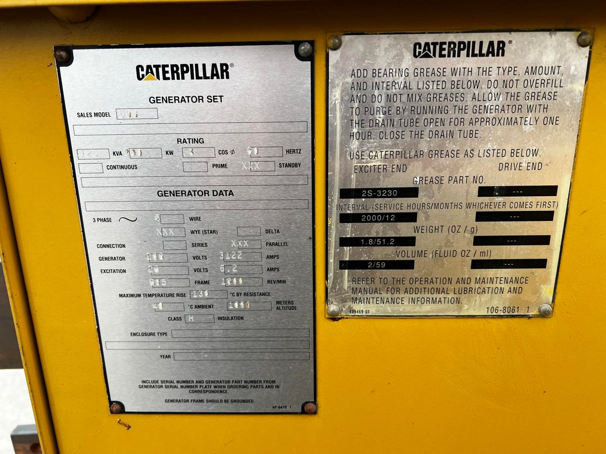 900 kW Caterpillar 3508 Gen Set, Open Skid, 1163 Hours, Diesel, With Breaker, Year – 1995
