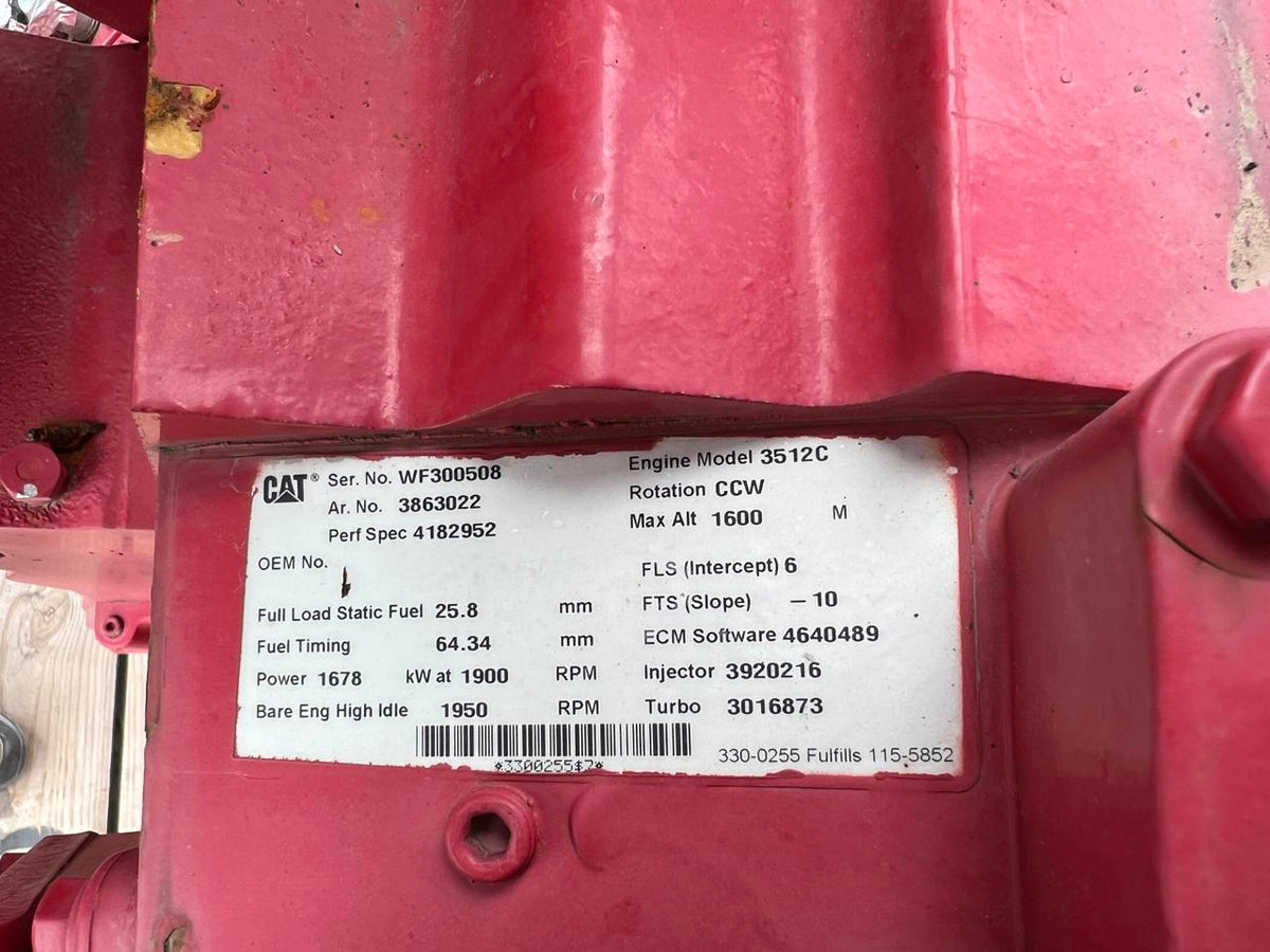 3512C CAT Industrial Engine Frack Spec 2250 HP @ 1900 RPM Year 2015 DSLP1279