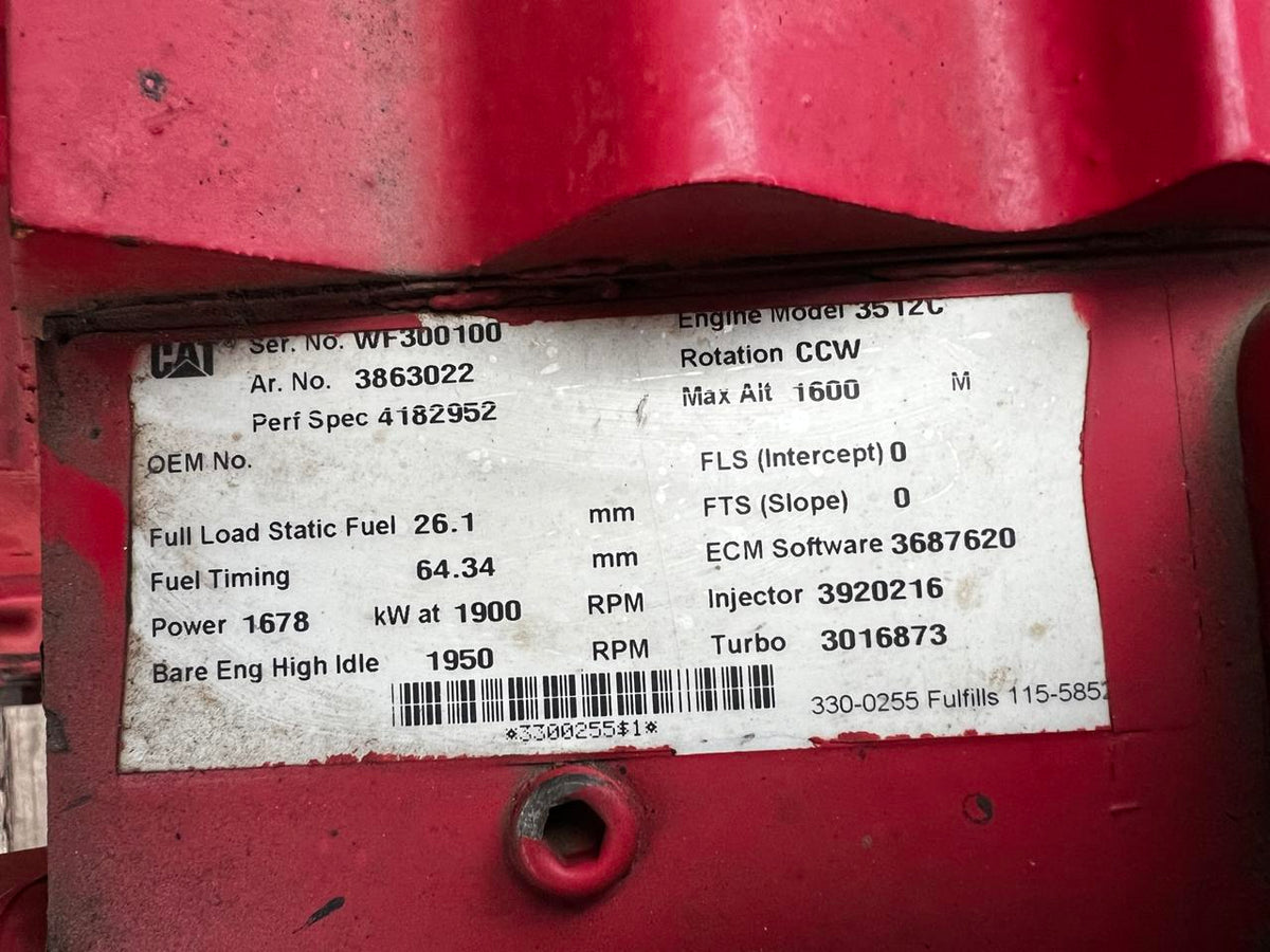 3512 CAT Industrial Engine Frack Spec 2250 HP @ 1900 RPM Year  2010 DSLP1282