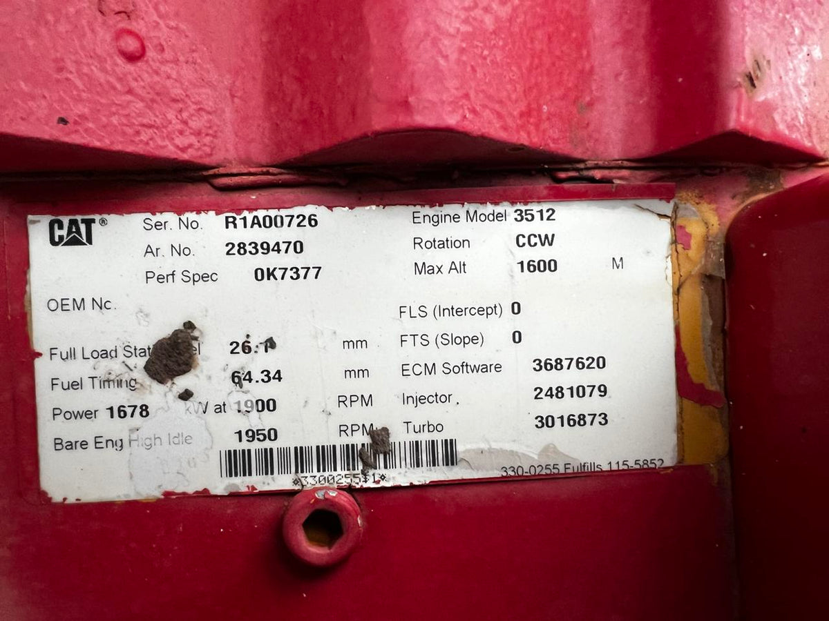 3512 CAT Industrial Engine Frack Spec 2250 HP @ 1900 RPM Year  2010 DSLP1283
