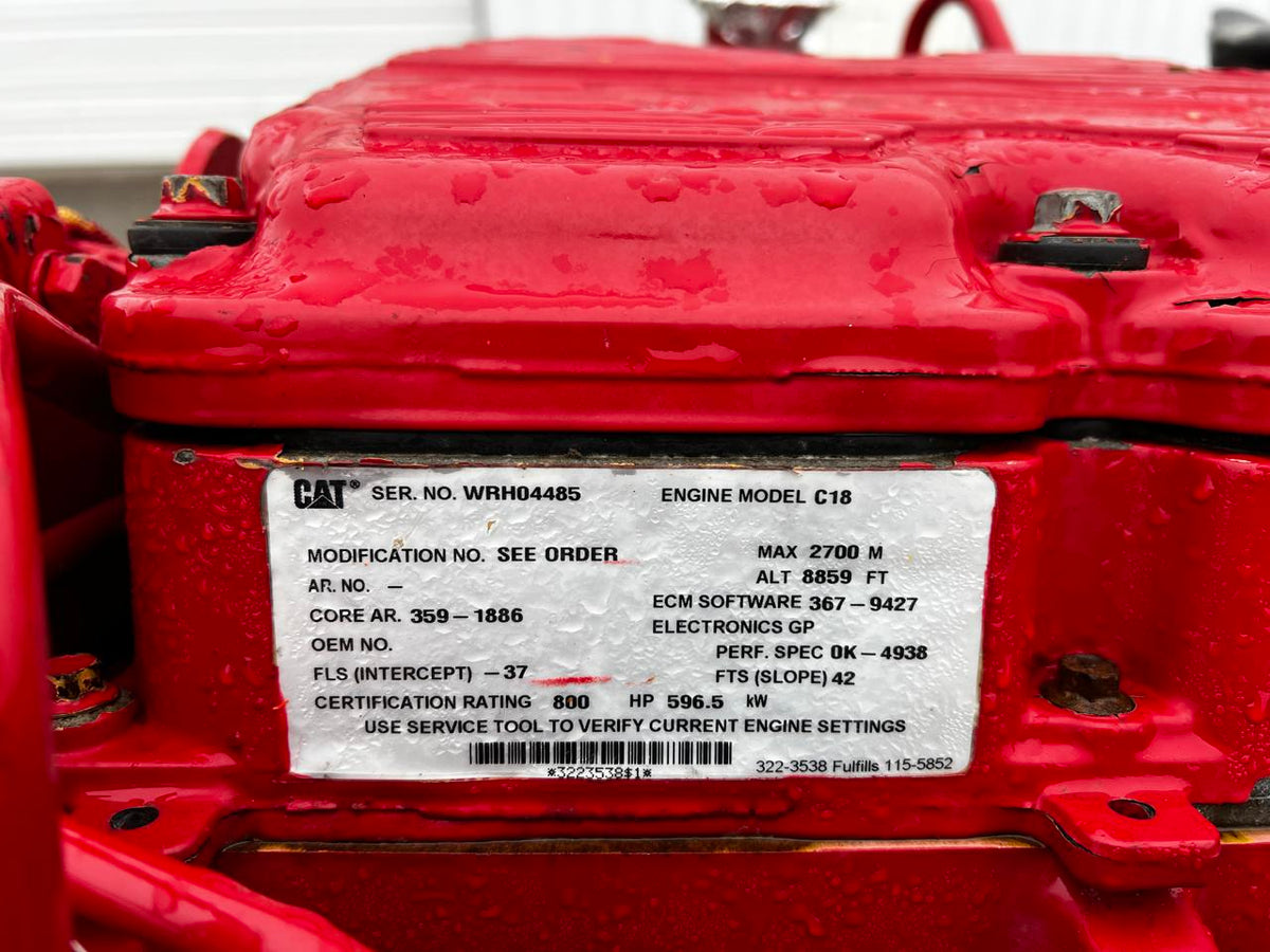 C18 CAT Diesel Engine Industrial 800 HP @ 2100 RPM 3497 Hours US EPA Tier 3 Non Emissions Exchanged with Good Core DSLP1285
