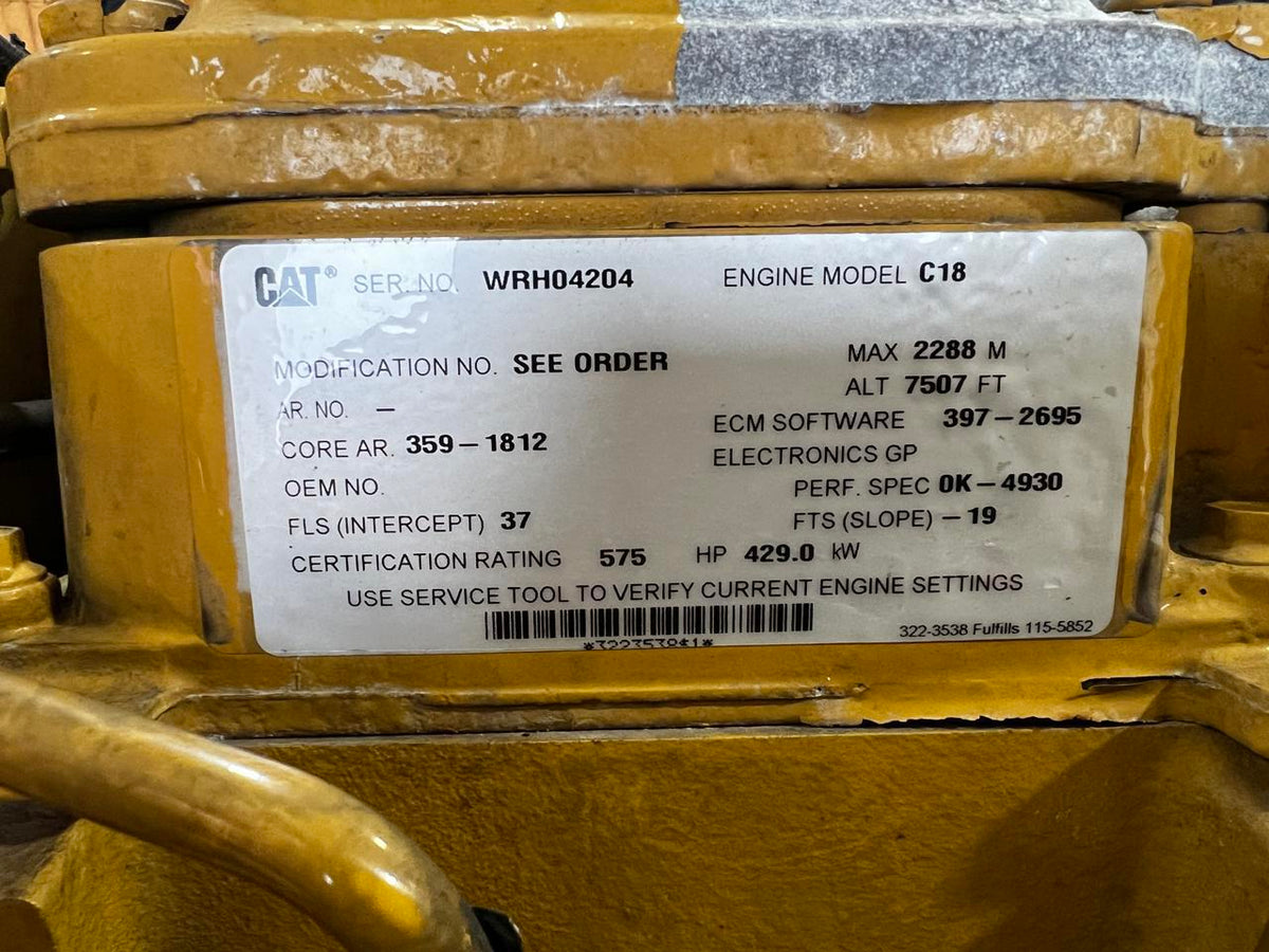 C18 CAT Industrial Engine 575630 HP US EPA Tier 3 Pre Emissions Engine DSLP1288