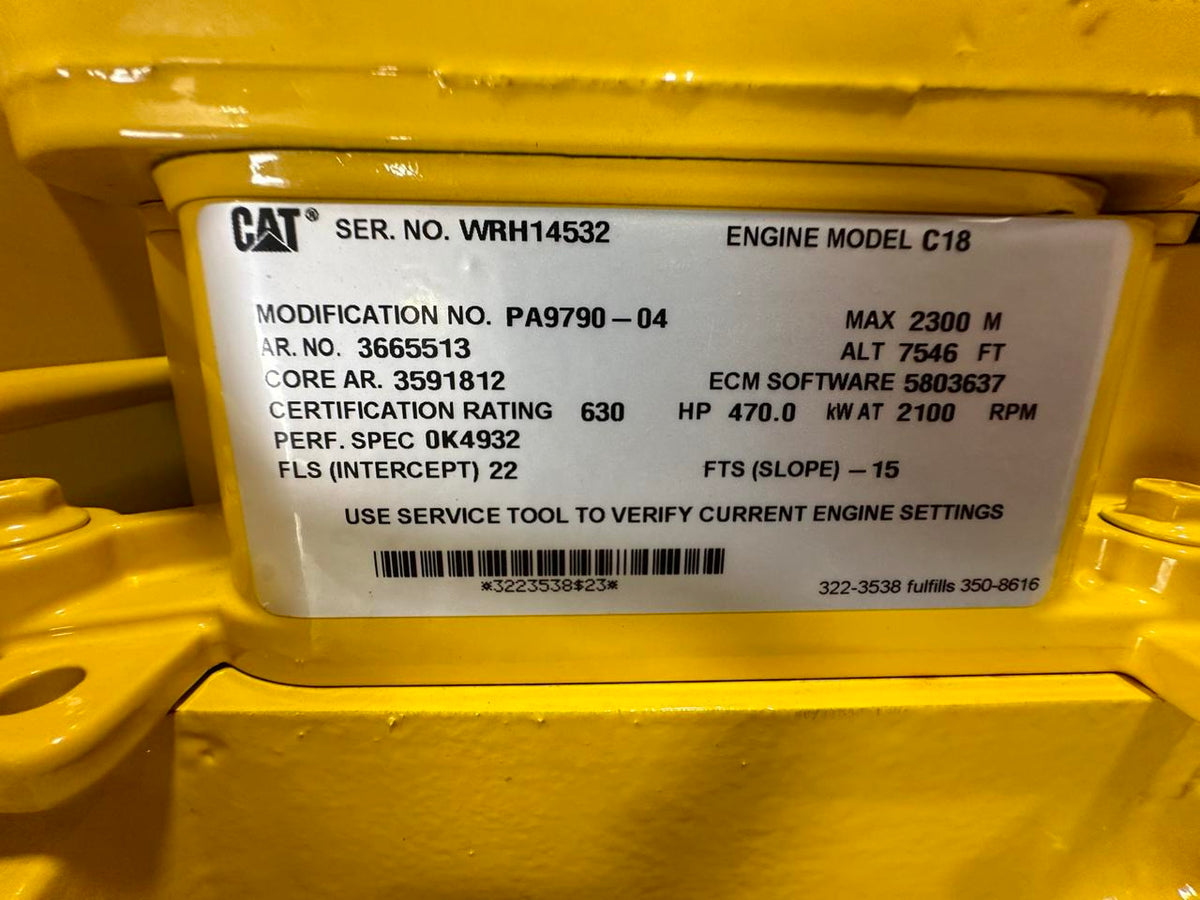 C18 New Cat Industrial Engine 630 HP Tier 3 Pre Emissions for Export only DSLP1298