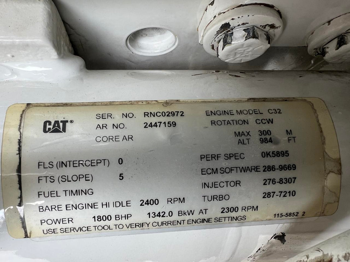 CAT C32 Marine Engine with Heat Exchanger and Sea Water Pump 1800 HP YEAR  2007 DSLP1315
