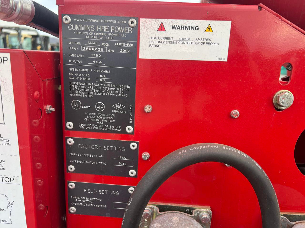 QSM11 Cummins Fire Pump System with Heat Exchanger Cooling System, Year 2006