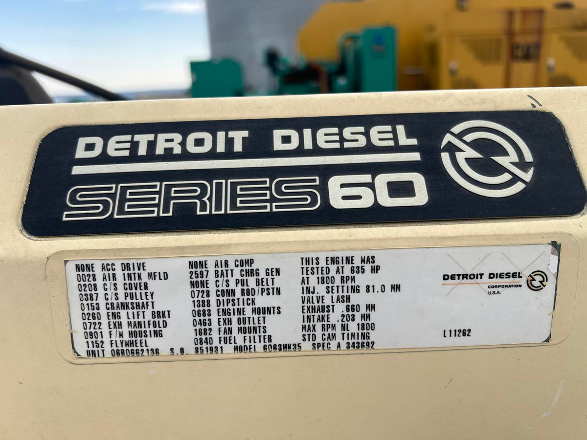 635 HP Series 60, 14 Liter Detroit Diesel Engine, Year – 2001, Power Unit with Radiator, 675 Hours