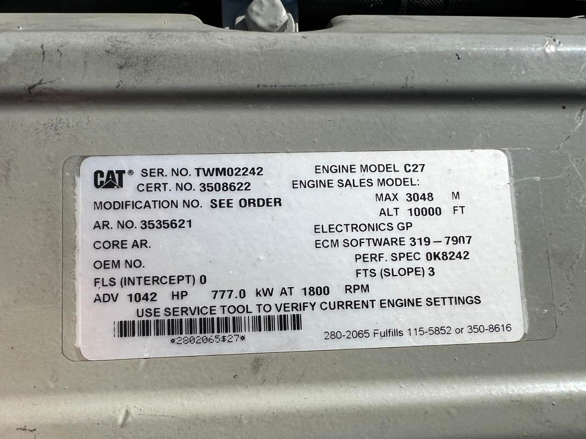 C27 Caterpillar 1000 to 1150 HP Industrial Engine Year  2010 424 Hours Pre Emission Engine for Export Only. DSLP1324