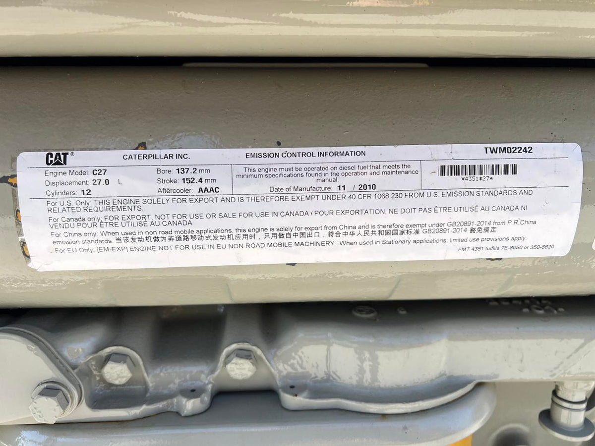 C27 Caterpillar 1000 to 1150 HP Industrial Engine Year  2010 424 Hours Pre Emission Engine for Export Only. DSLP1324