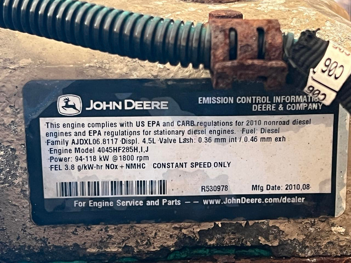 4.5 Liter John Deere Engine Take Out of Generator, 8000 Hours, Common Rail Tier 3