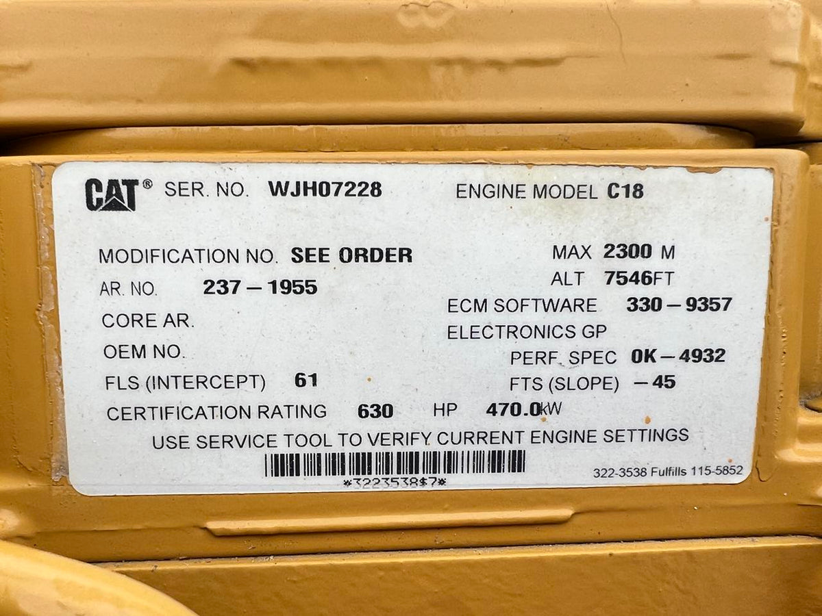 C18 CAT Industrial Engine New Surplus Year  2010 3 Hours Power Unit with Rad and Controller 630 HP Pre Emission Engine DSLP1338
