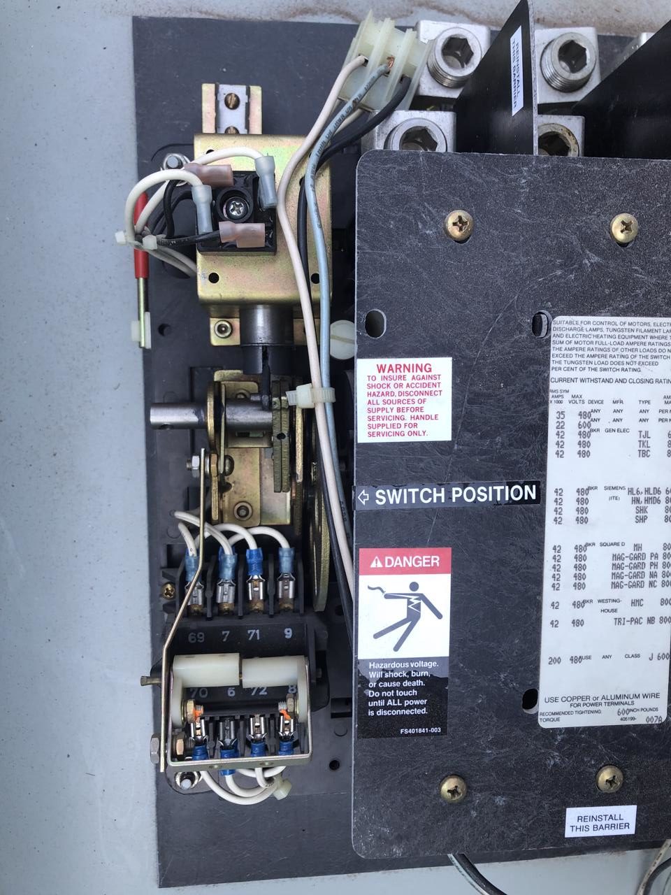 260 Amp Asco Transfer Switch, Type 1 Enclosure, 480 volts