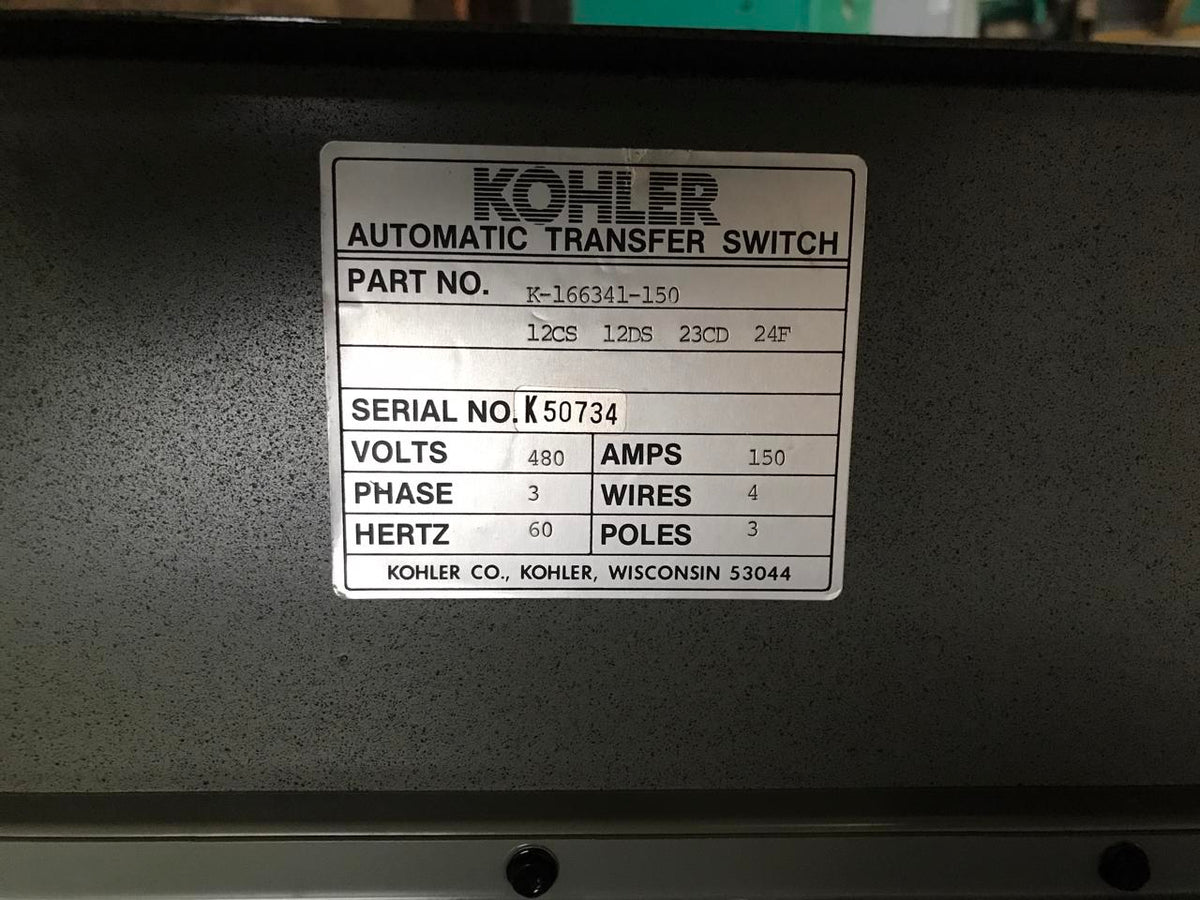 Kohler Transfer Switch, 150 Amps, 480 volts, 3 Phase