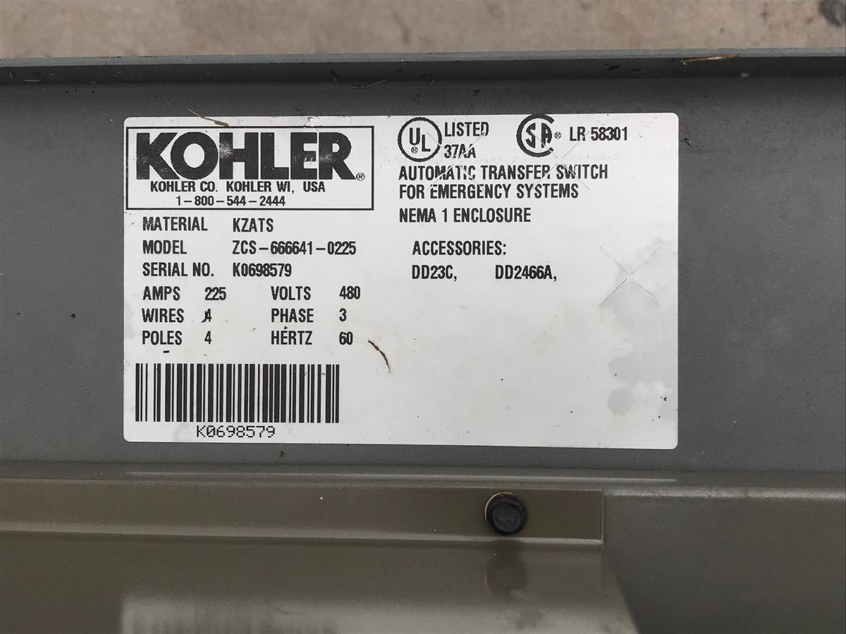 Kohler Transfer Switch, 225 Amps, 480 volts, 3 Phase, NEMA 1