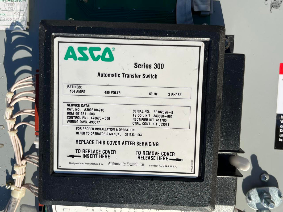 Asco 104 Amp Transfer Switch, 480 volts, 3 Phase, Type 1 Enlcosure
