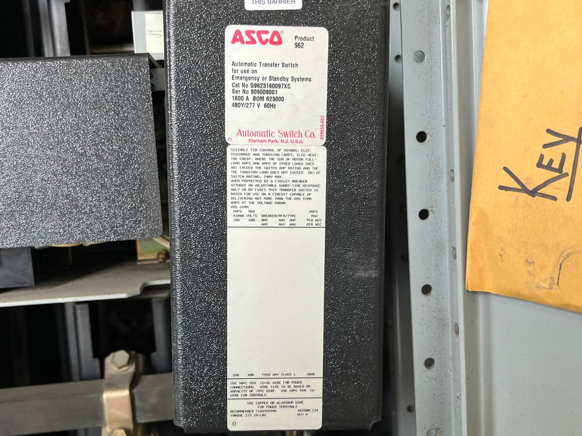 Asco 7000 Series Power Transfer and Bypass Switch, 1600 Amps, 480/277 volts, Type 1 Enclosure