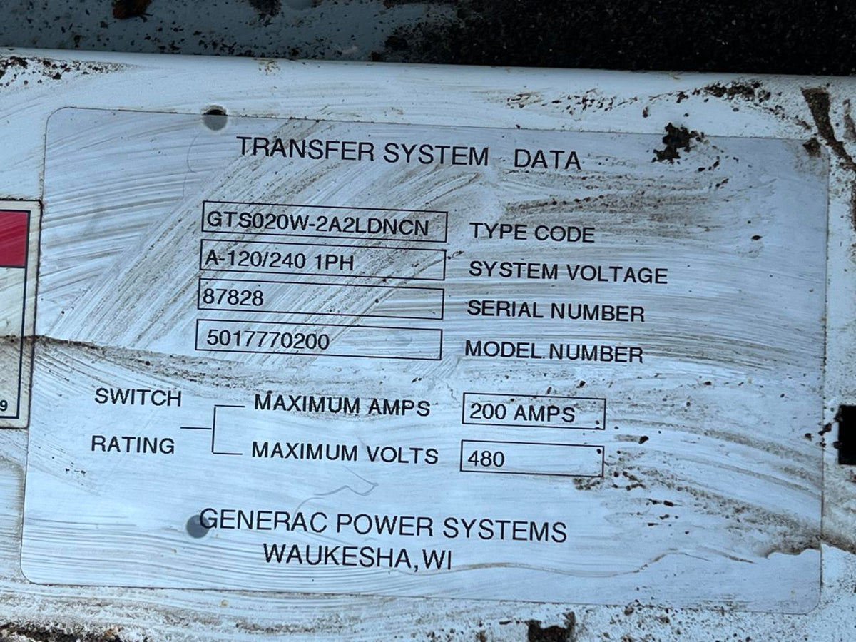 Generac 200 Amp Transfer Switch, 480 Volt
