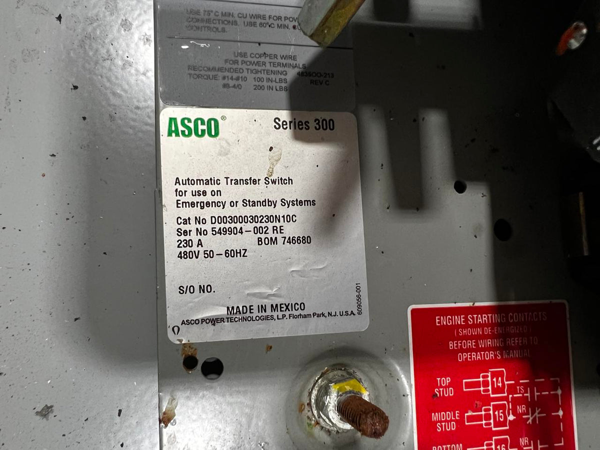 Asco 300 Series Automatic Transfer Switch, 230 Amp