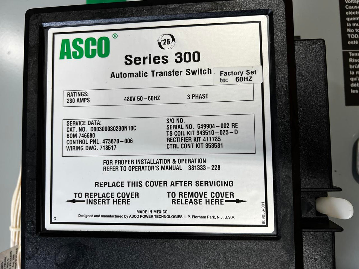 Asco 300 Series Automatic Transfer Switch, 230 Amp
