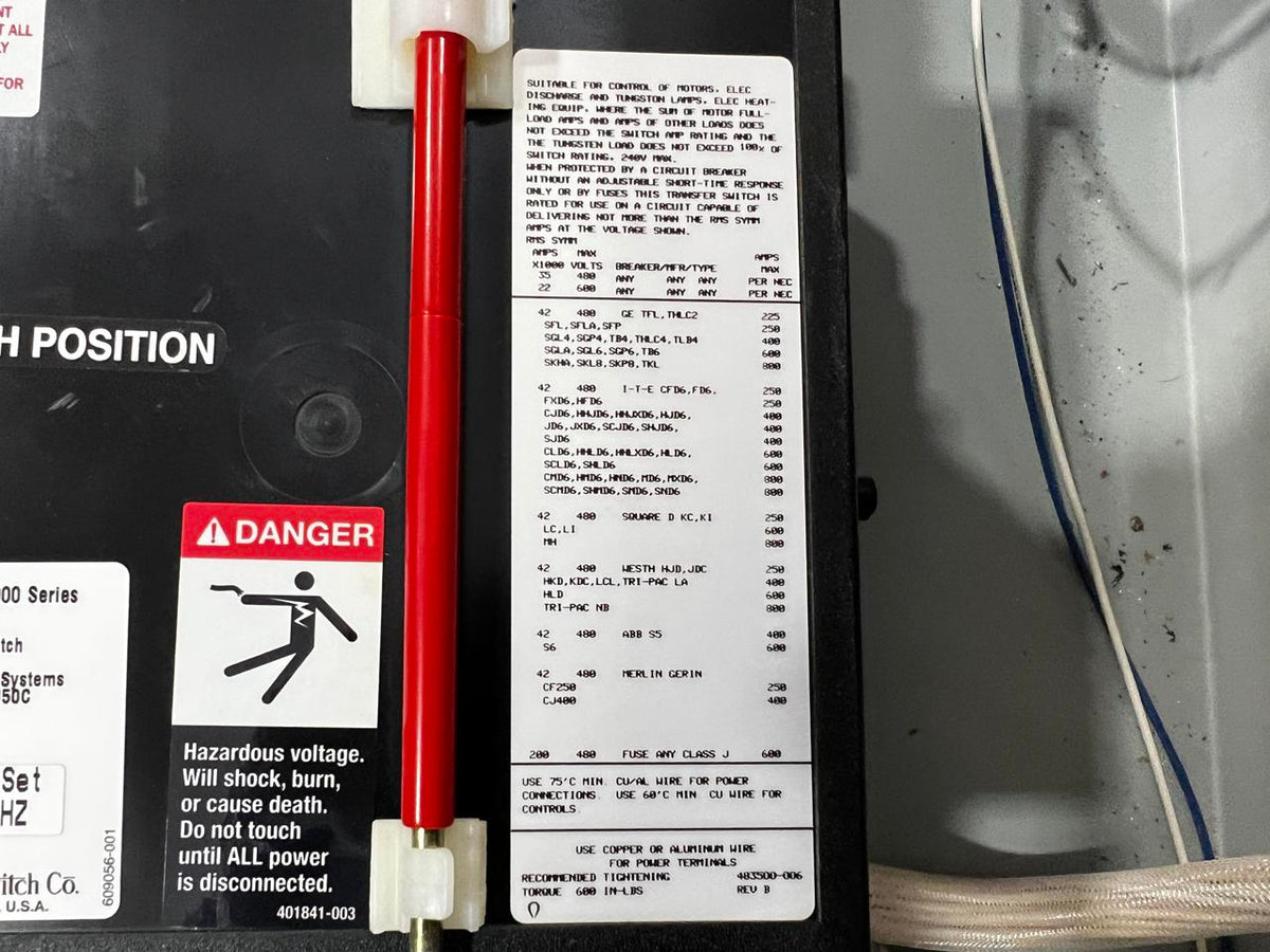 Asco 7000 Series Automatic Transfer Switch, 480 Volts, Nema 1