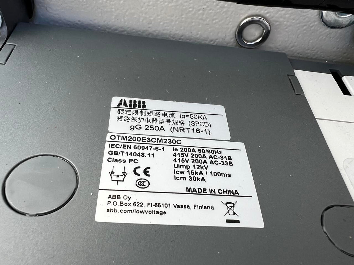200 Amp ABB Automatic Transfer Switch, Service Entrance Rated, Nema 3 Enclosure