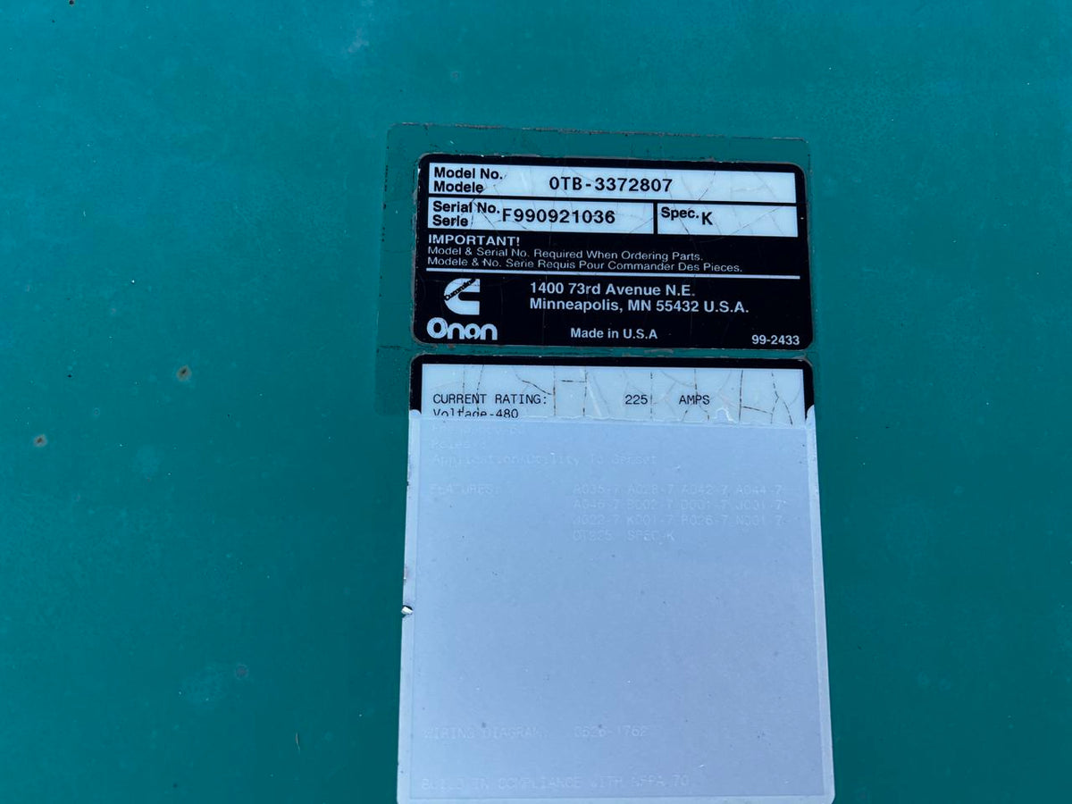 Onan Automatic Transfer Switch, 225 A, 480 V, Nema 3