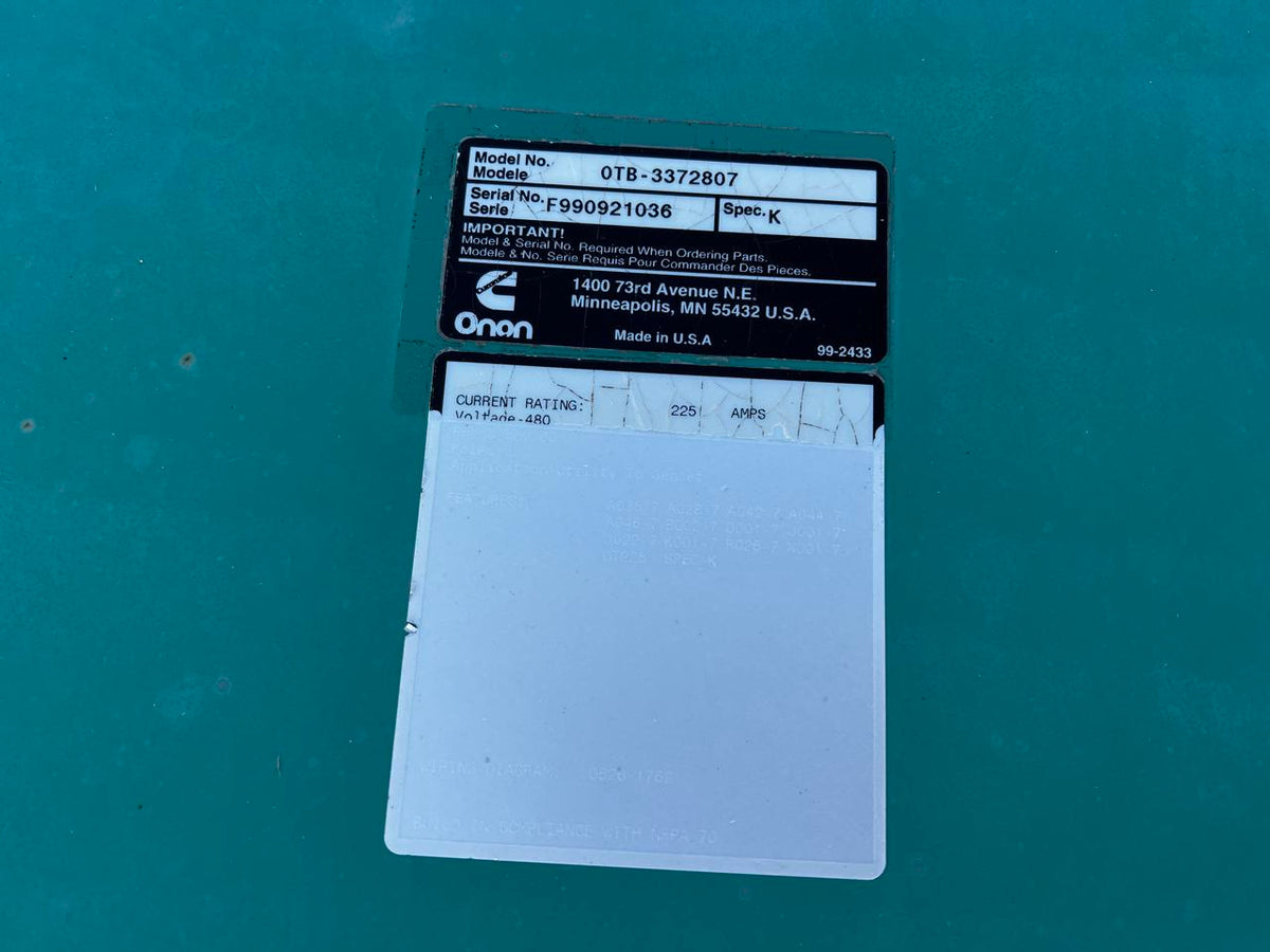 Onan Automatic Transfer Switch, 225 A, 480 V, Nema 3